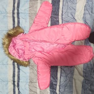 Hooded one-piece infant snowsuit